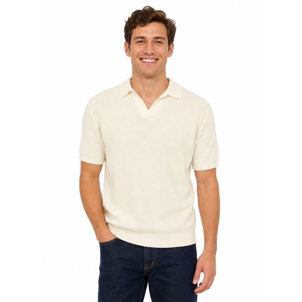Madewell Mens Waffle Slub Polo Small Johnny Collar Vintage Ivory Textured Knit